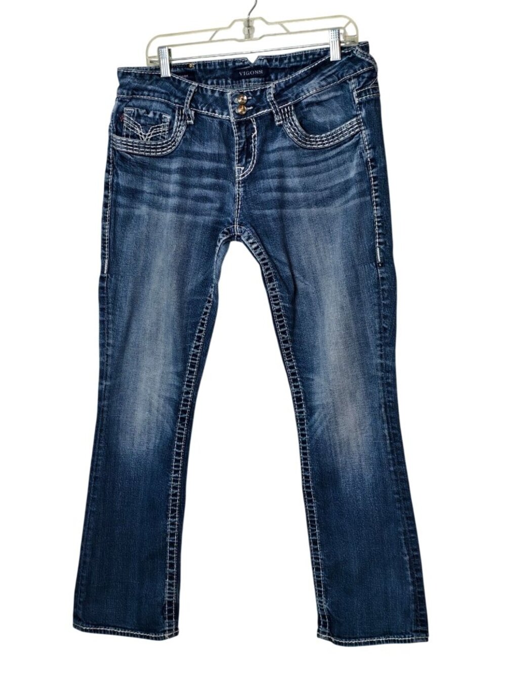 Vigoss Womens 13/14 Chelsea Slim Bootcut Jeans Dark Embellished Embroidered Hip